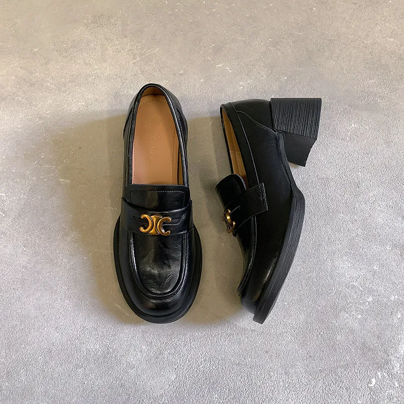 Round Toe Block Heel Loafers, image 4