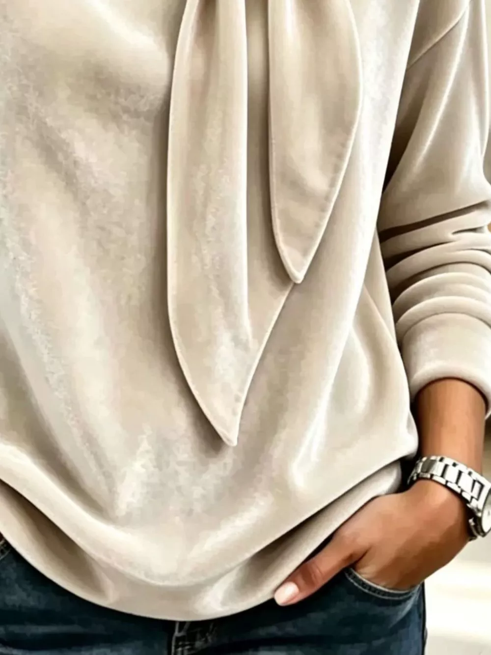 Velvet Tie Front Long Sleeve Sweatshirt, image 9