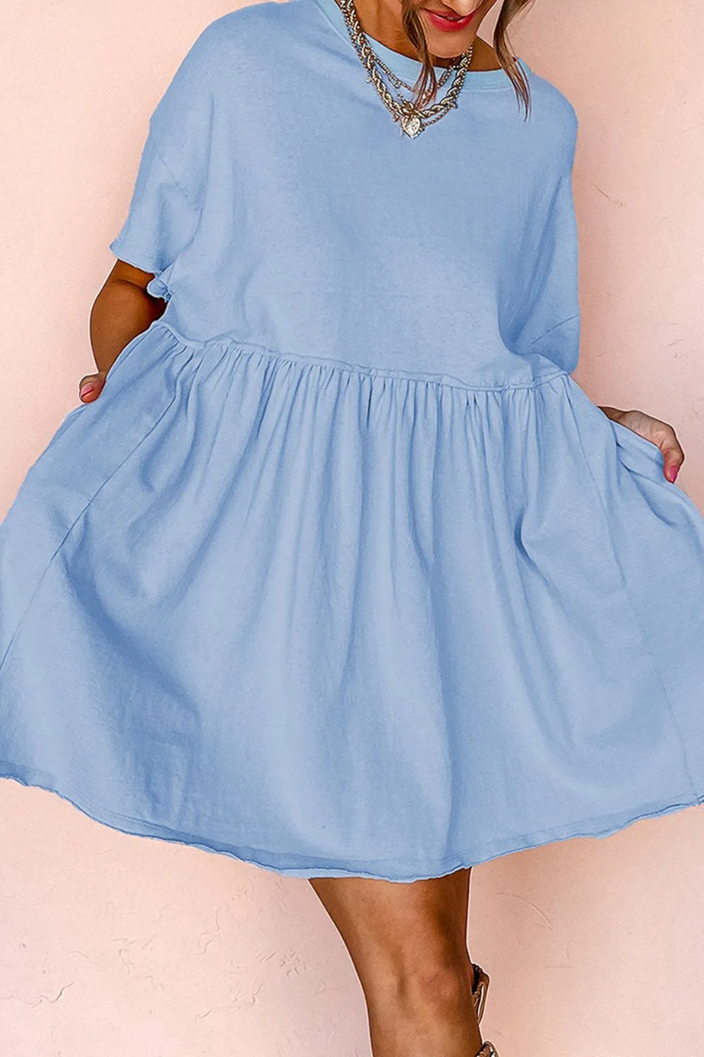 Round Neck Half Sleeve Mini Tee Dress, image 4