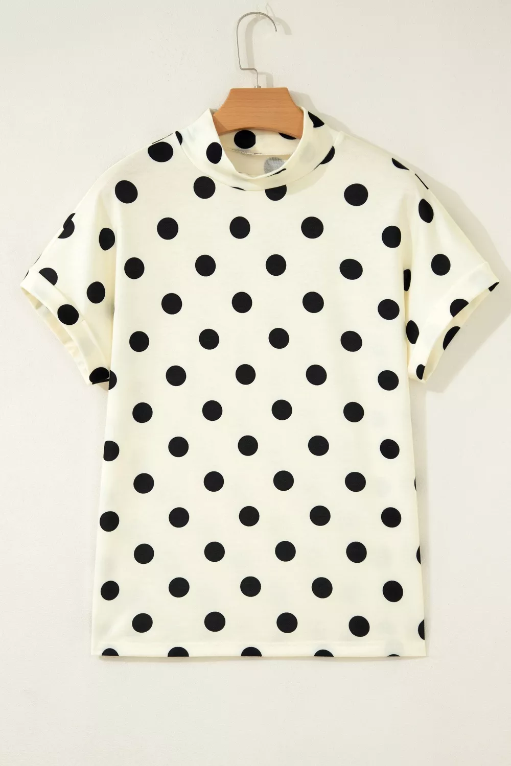 Polka Dot Mock Neck Short Sleeve Blouse, image 5