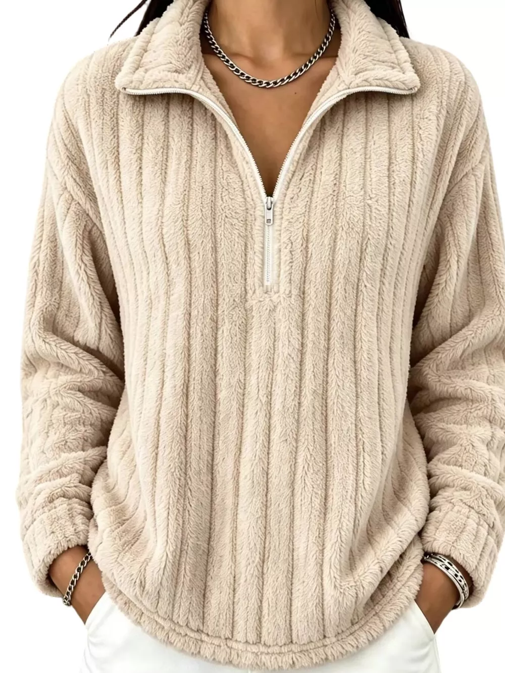 Quarter-Zip Dropped Shoulder Sweatshirt