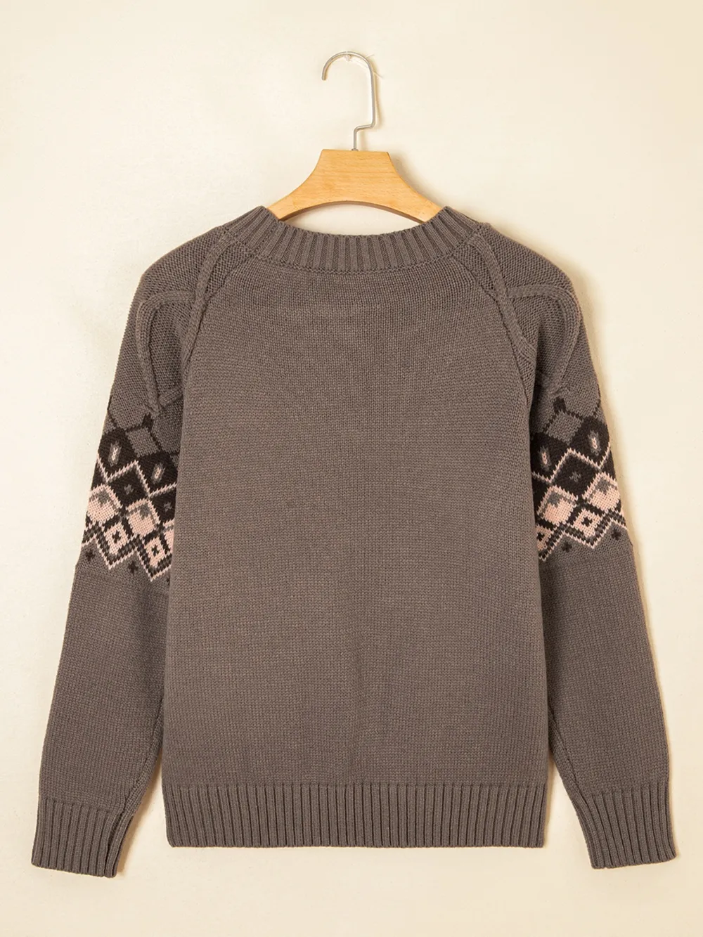 Geometric Round Neck Long Sleeve Sweater, image 2