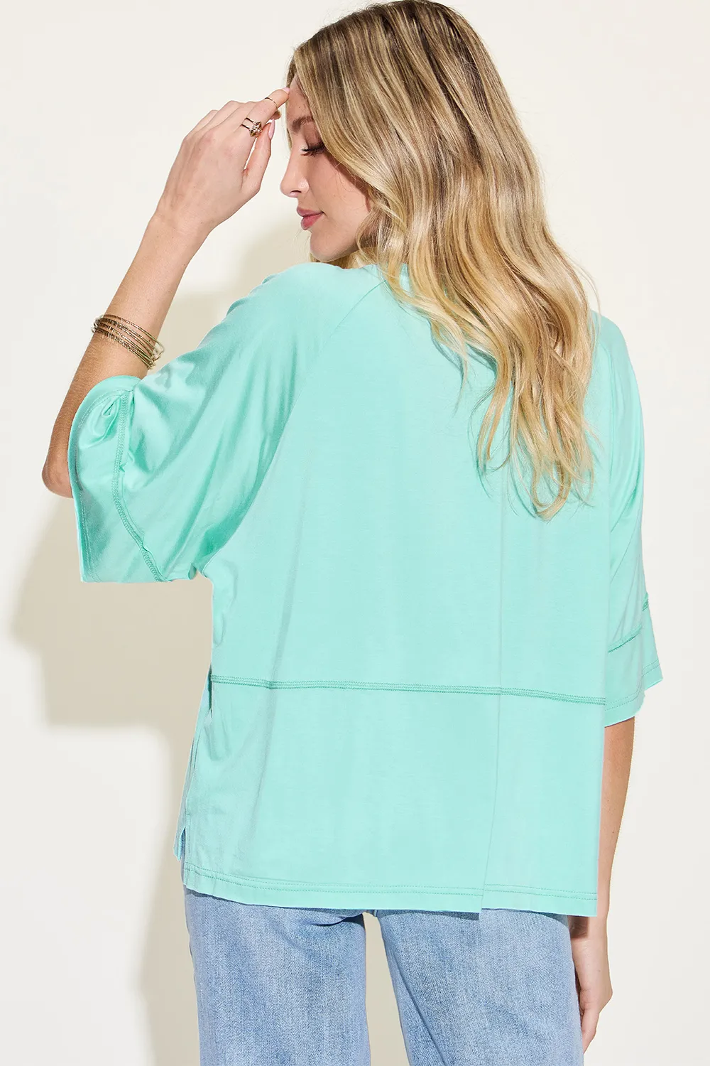 Full Size Bamboo Round Neck Exposed Seam T-Shirt Plus Size, image 2