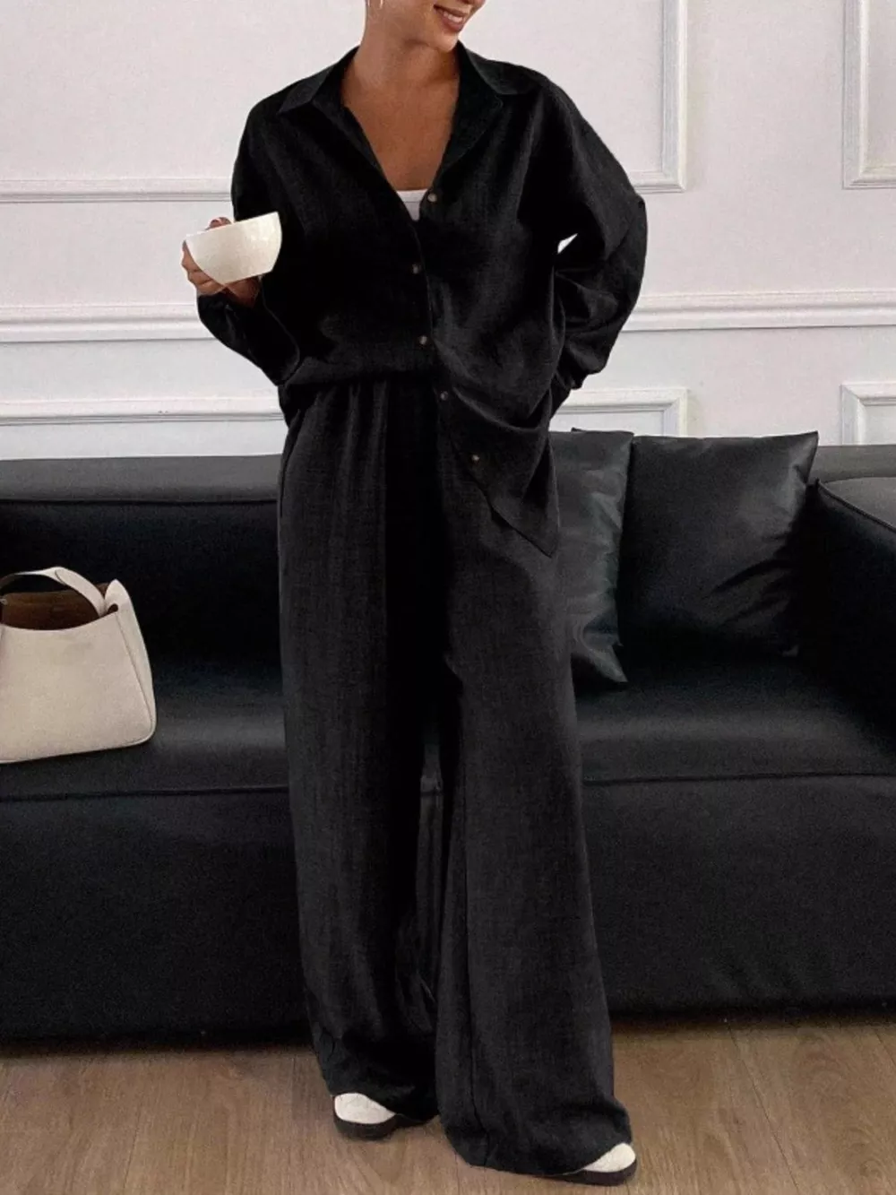 Button Up Long Sleeve Shirt and Wide Leg Pants Set, image 17