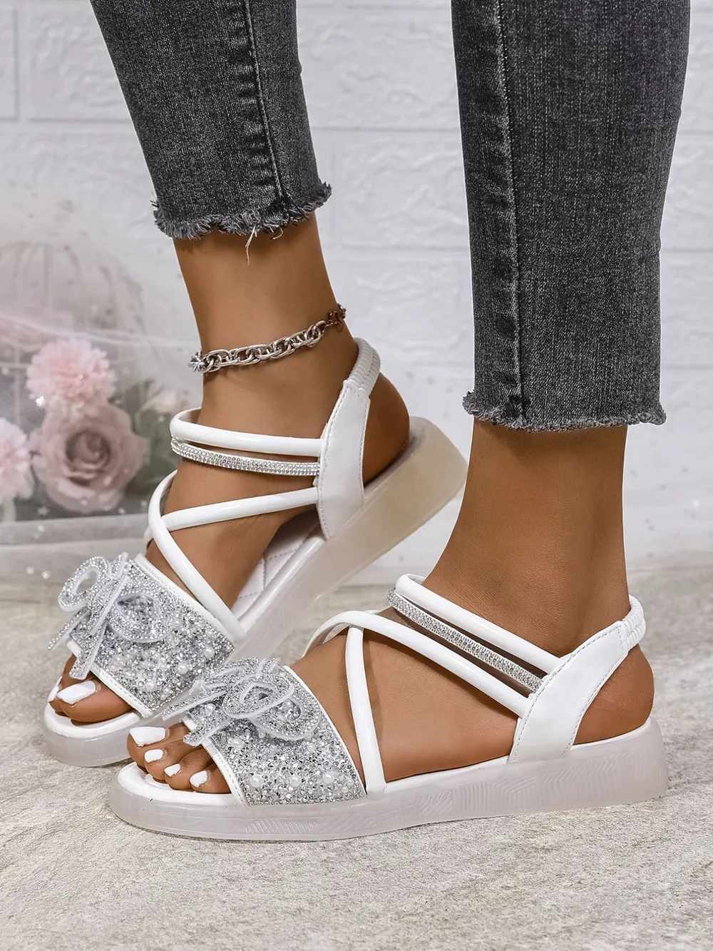 Bow Rhinestone Embellished Sandals, image 11