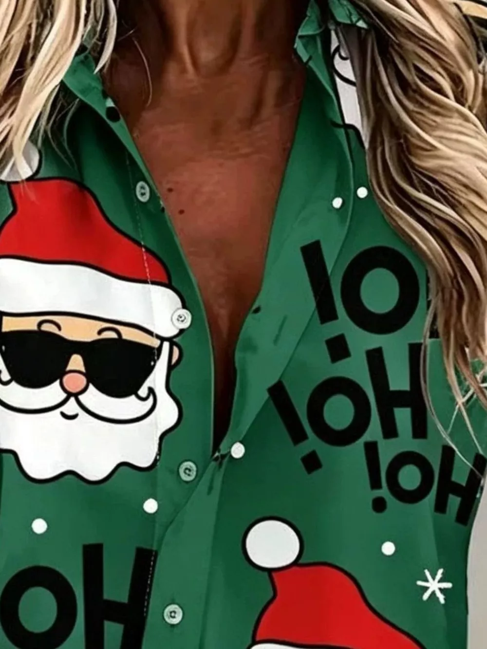Full Size Christmas Santa Claus Print Button-Down Shirt Plus Size, image 6