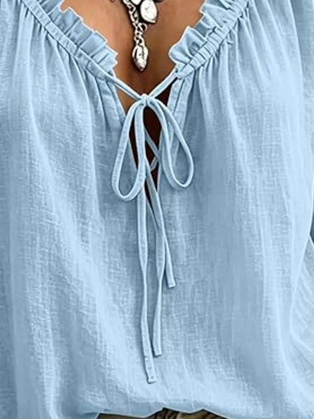 Frill Tie Neck 3/4 Sleeve Blouse, image 4