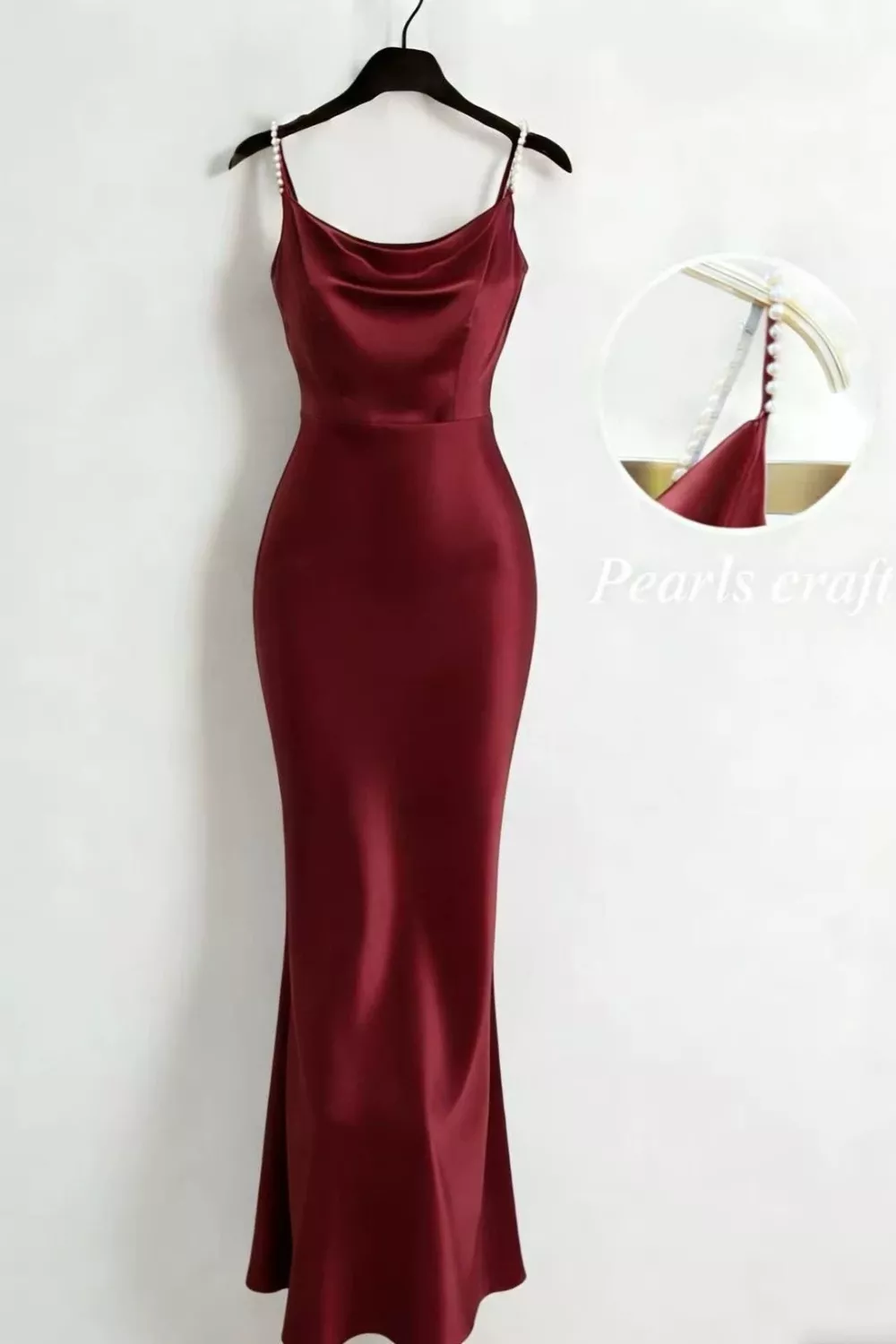 Pearl Strap Cowl Neck Satin Maxi Dress, image 7