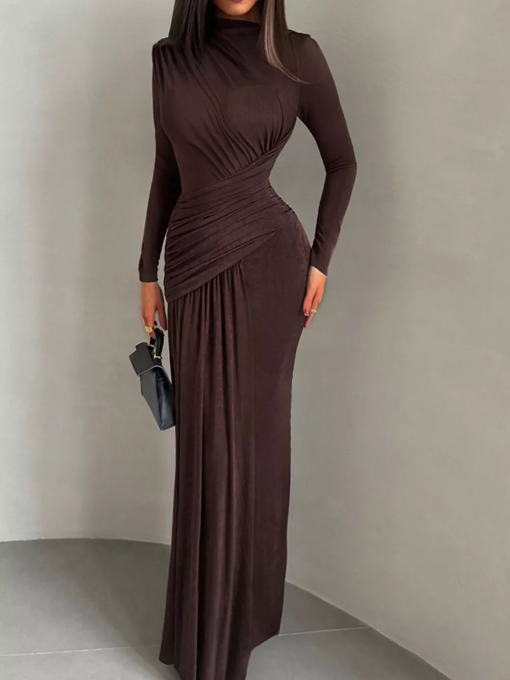 Ruched Long Sleeve Maxi Dress, image 2