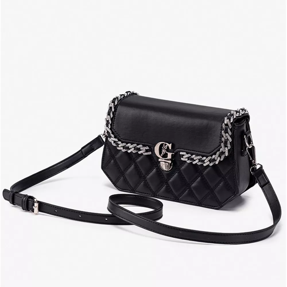 Quilted PU Leather Crossbody Bag with Rhinestone Decor, image 5
