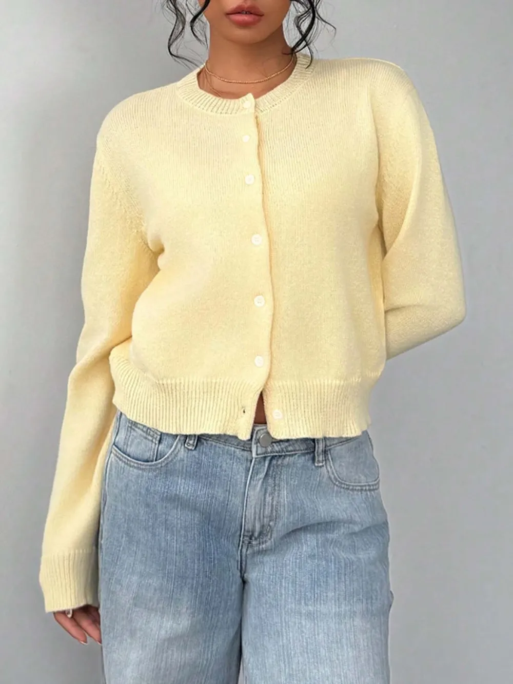 Button-Up Long Sleeve Knit Cardigan, image 2