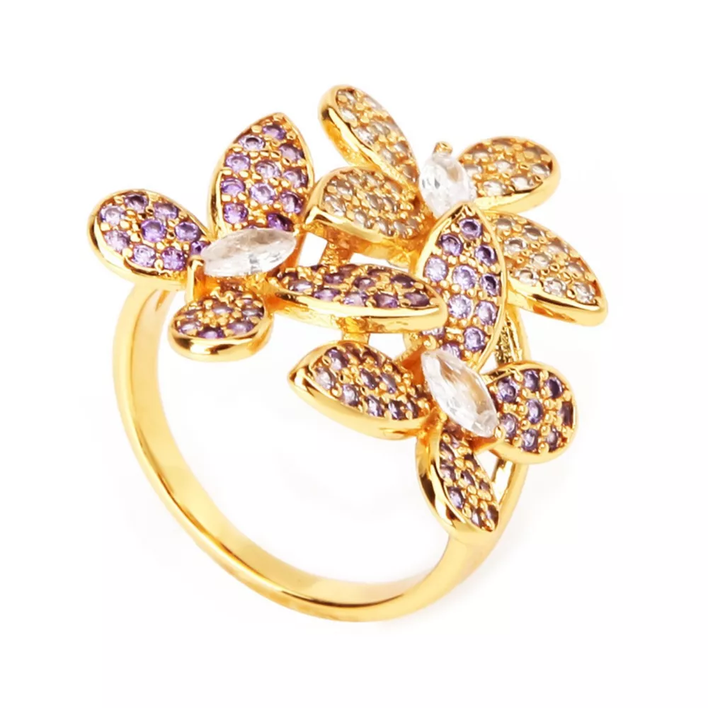 18K Gold-Plated Copper Rhinestone Zircon Flower Ring, image 5