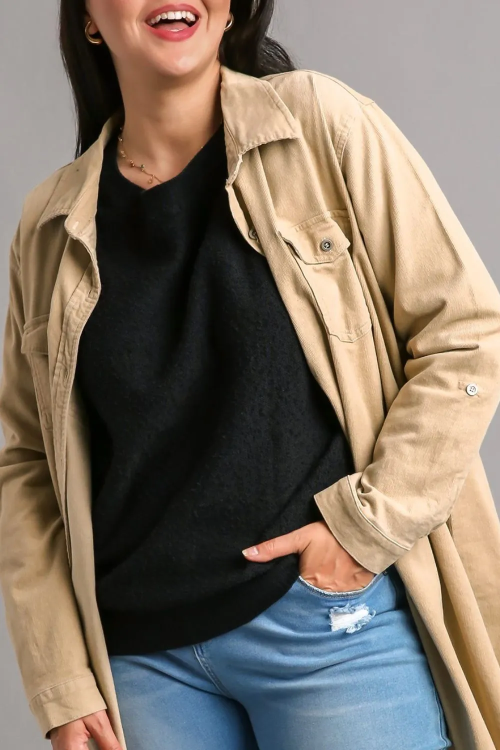 Full Size Round Neck Long Sleeve Sweater Plus Size, image 4