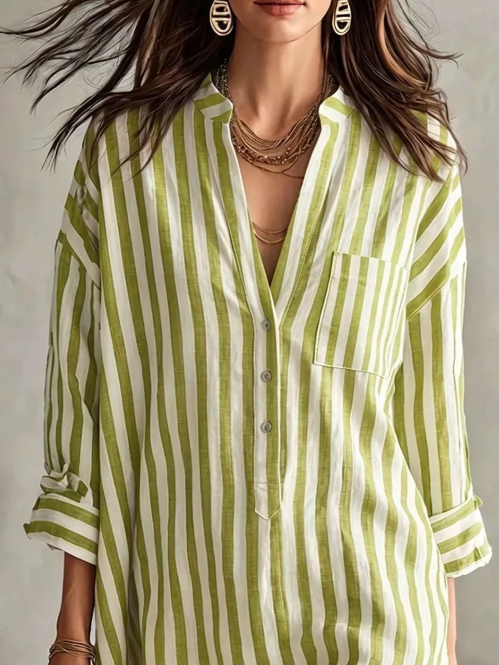 Full Size Striped 3/4 Sleeve Shirt Dress Plus Size, image 6