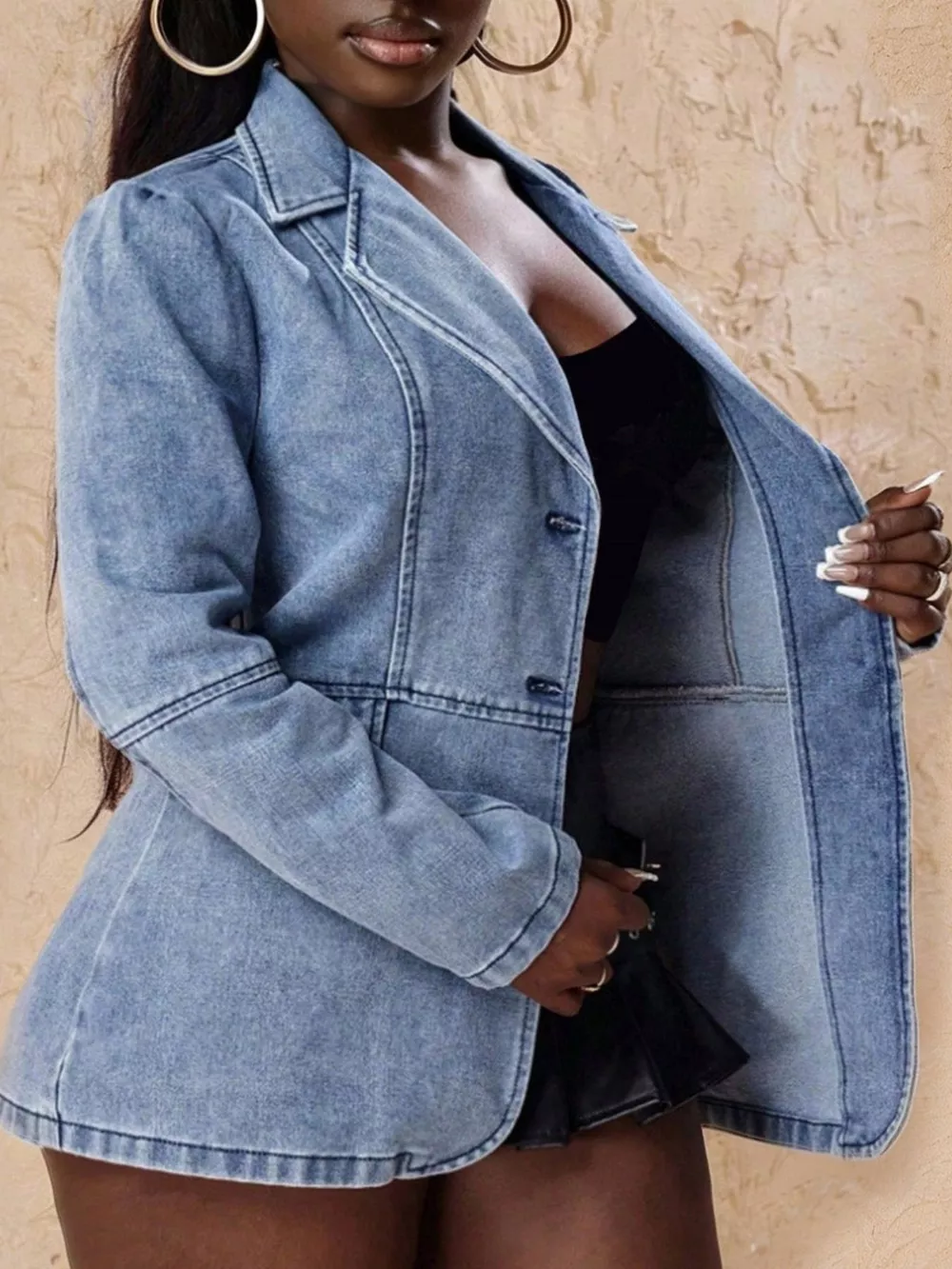 Single-Breasted Lapel Collar Denim Jacket, image 3