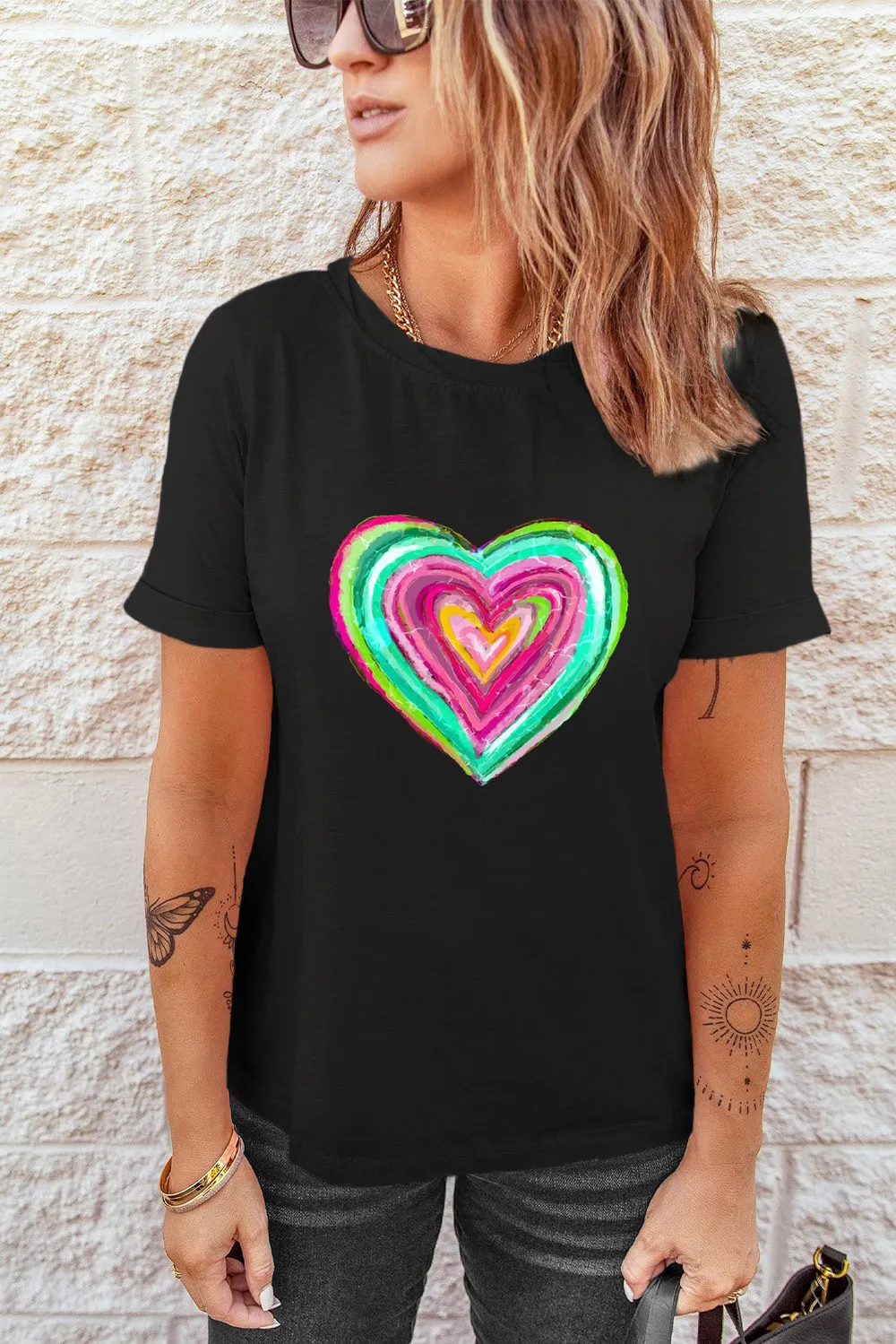 Heart Round Neck Short Sleeve T-Shirt, image 2