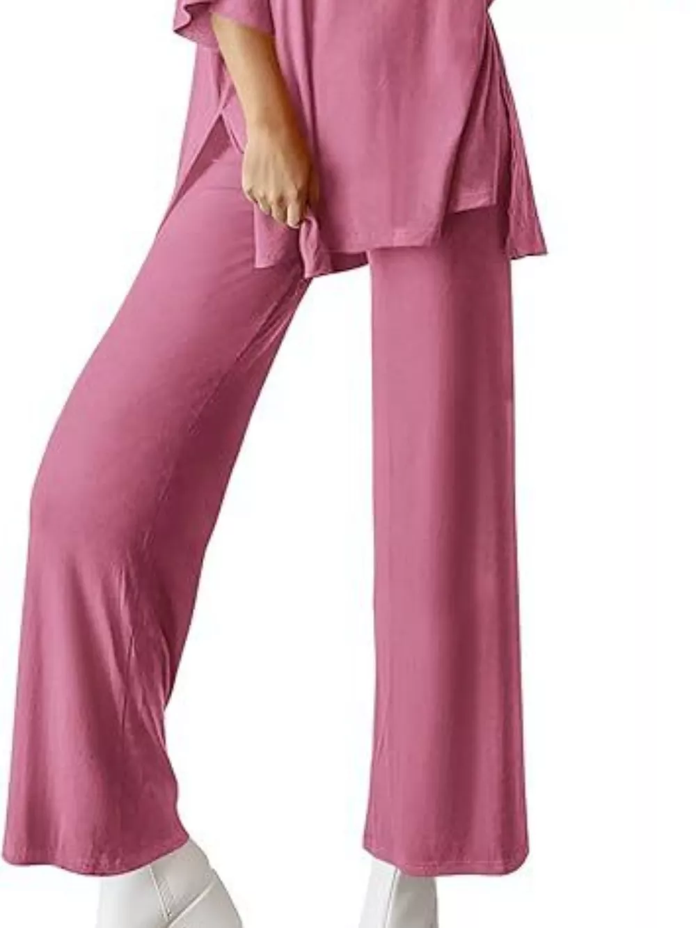 Slit Round Neck Top and Pants Set, image 25