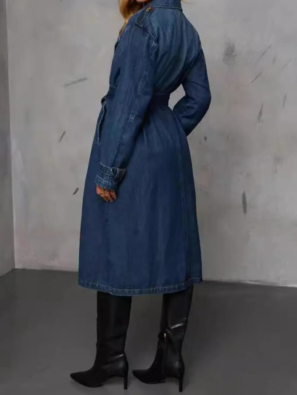 Button Up Long Sleeve Longline Denim Jacket, image 2