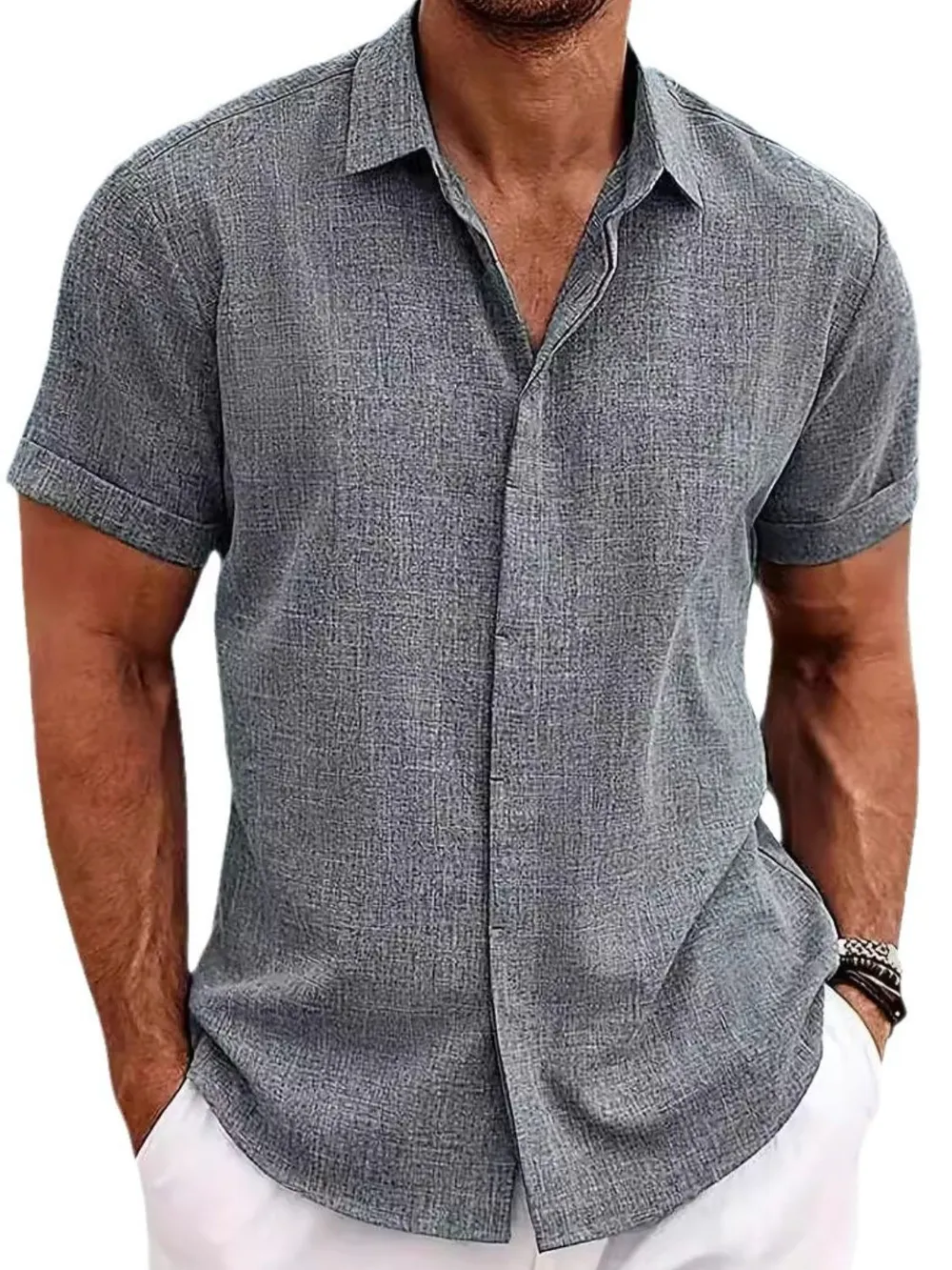 Men's Full Size Collared Neck Short Sleeve Shirt Plus Size, image 4