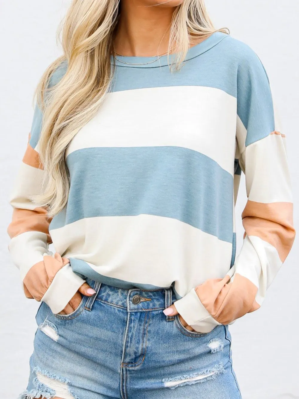 Color Block Drop Shoulder Long Sleeve Top, image 3