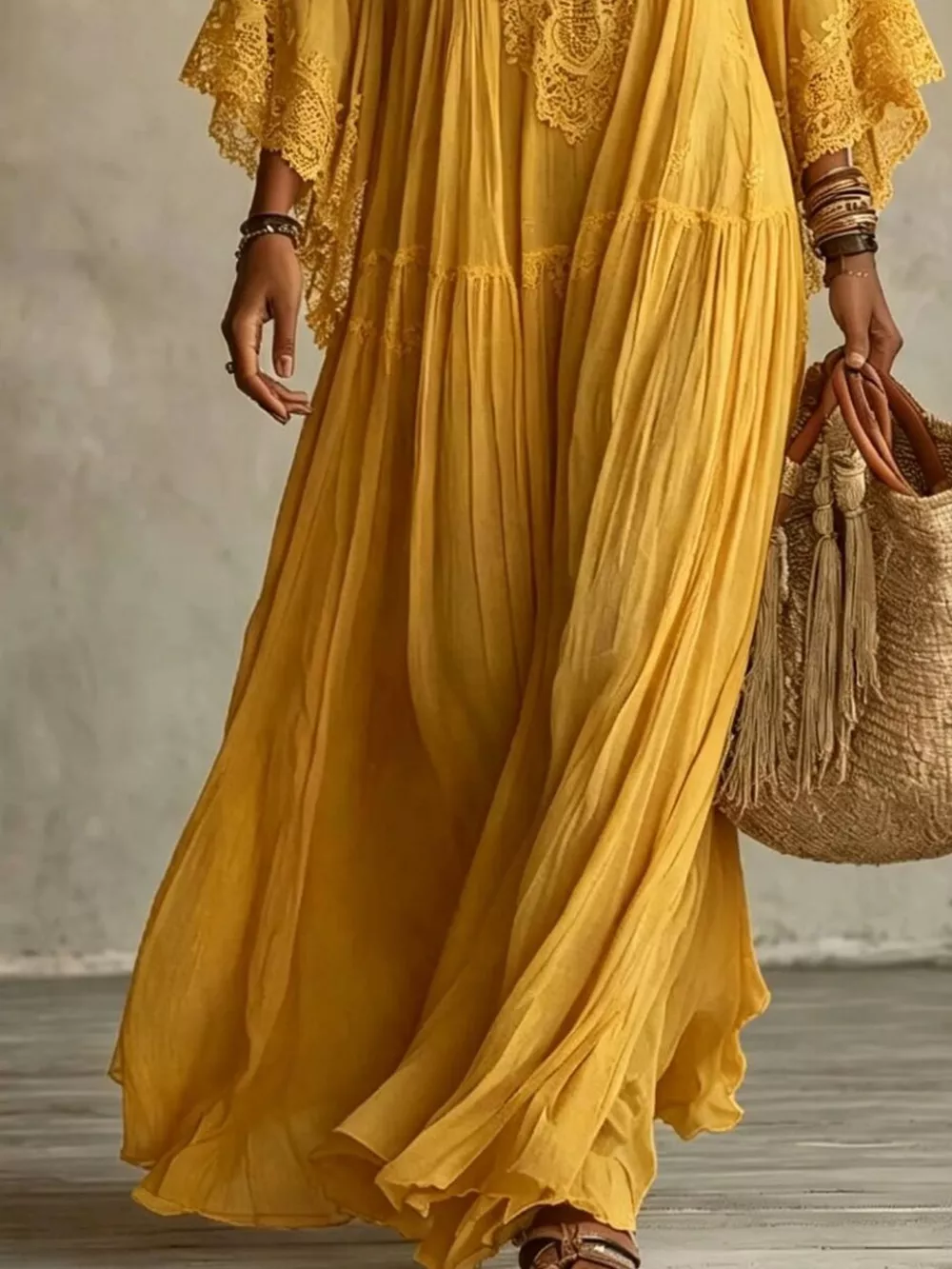 Lace Trim V-Neck Maxi Dress, image 16