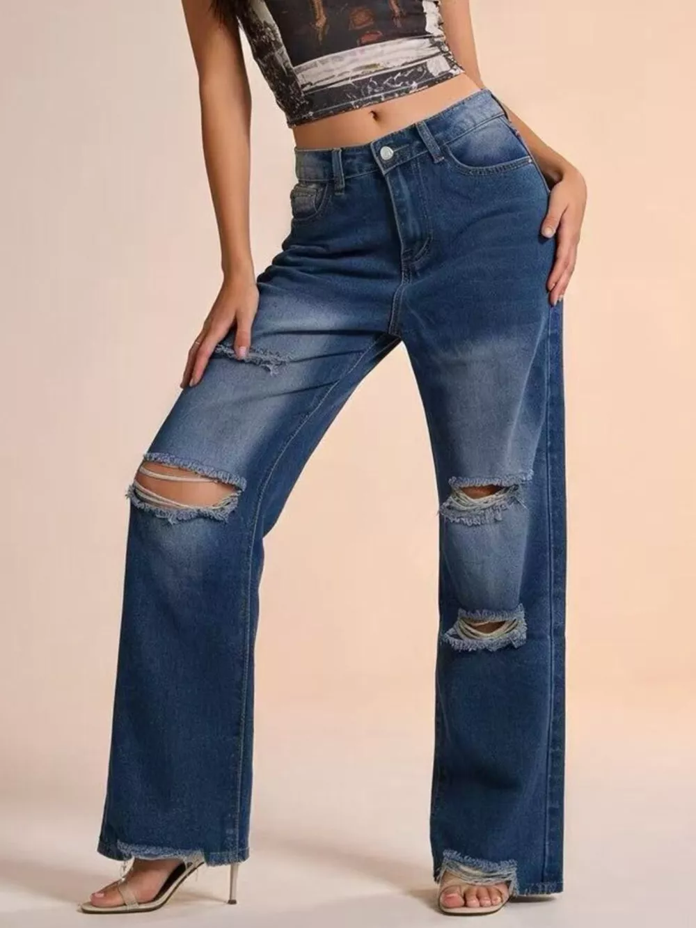Distressed Wide Leg Jeans