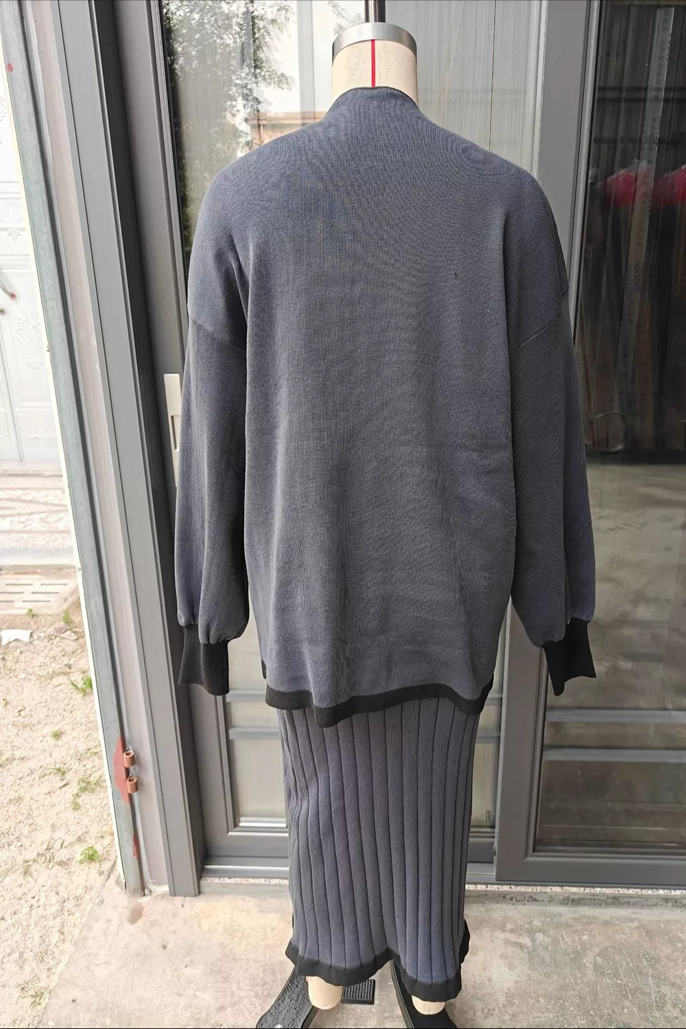 Contrast Trim Ribbed Knit Sweater and Skirt Set, image 4