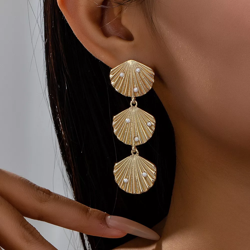 Seashell Dangle Earrings with Pearl Accents, image 3