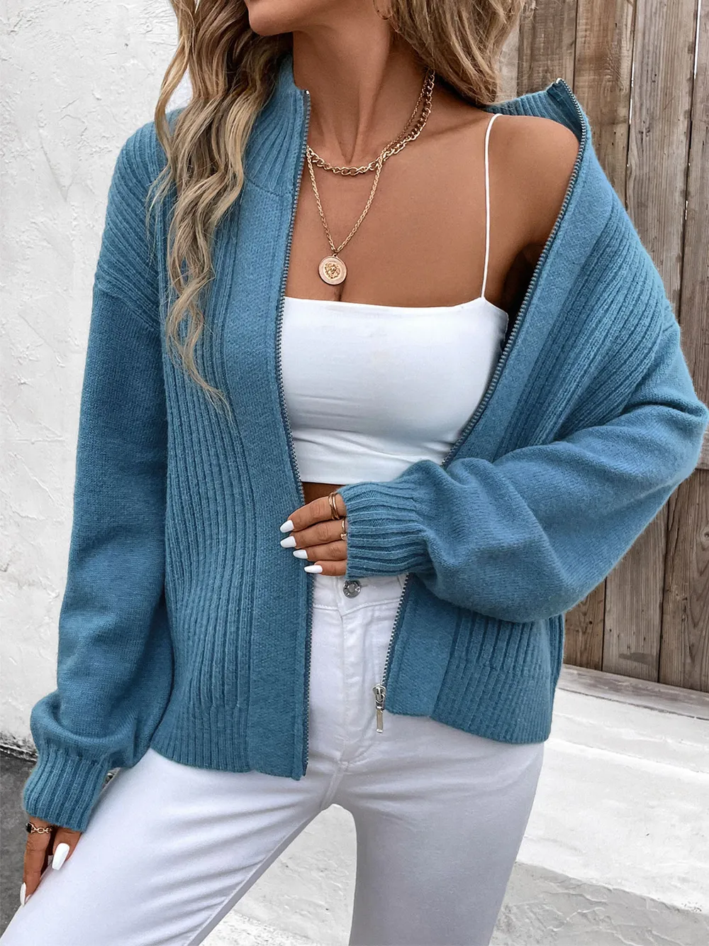 Zip Up Long Sleeve Cardigan, image 2