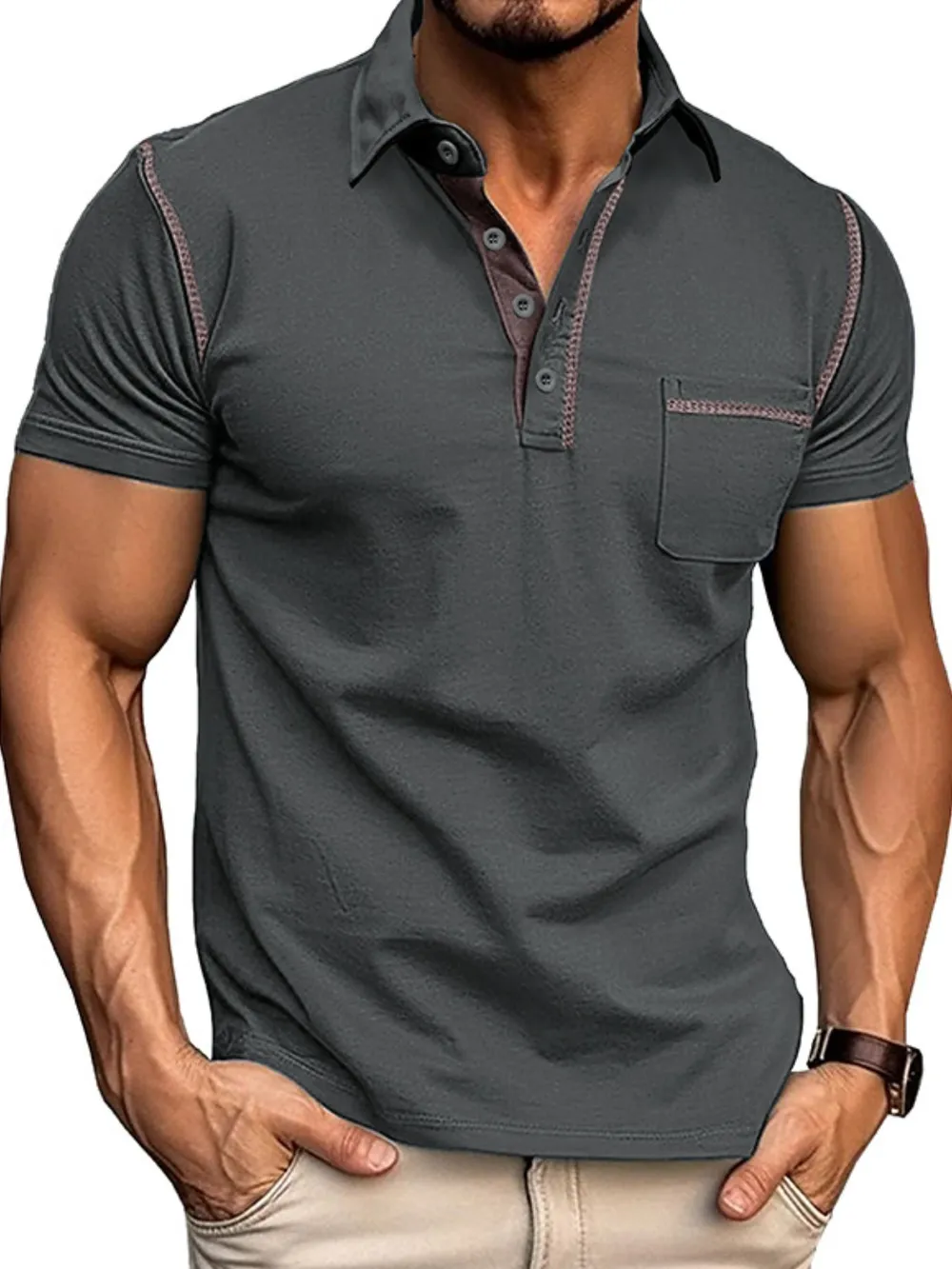 Men's Classic Polo Shirt with Contrast Stitching, image 4