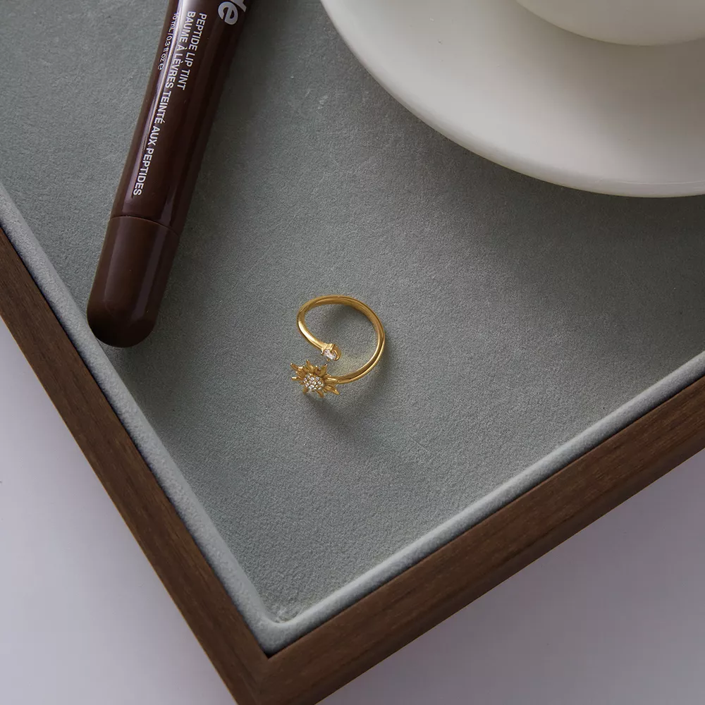 18K Gold-Plated Zircon Sun Bypass Ring, image 7