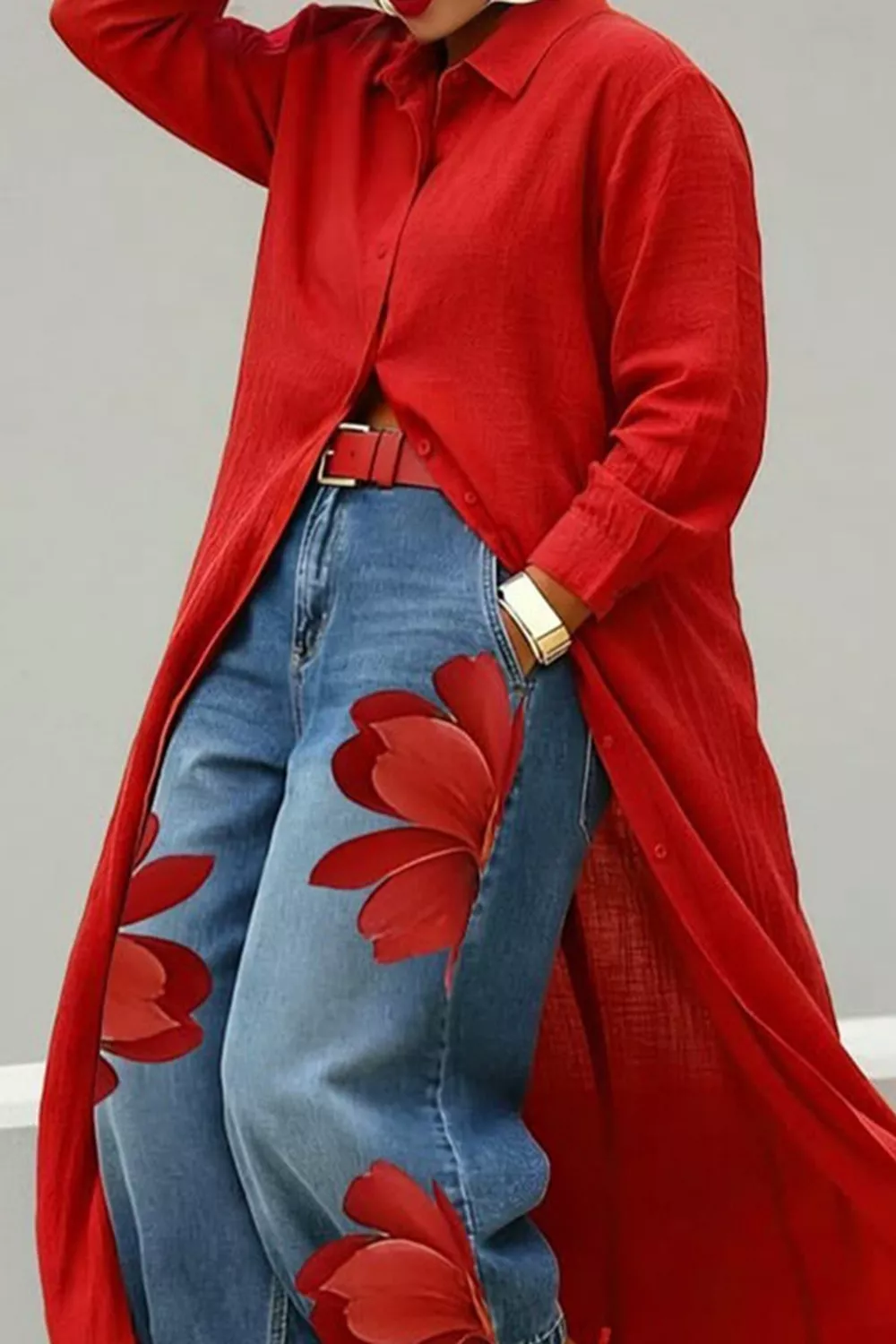 Button Up Long Sleeve Longline Shirt, image 3