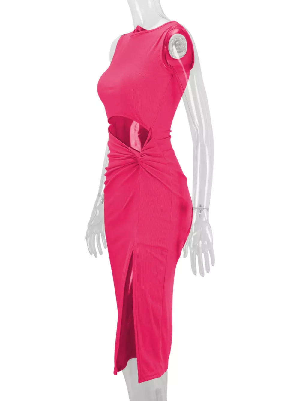 Sleeveless Cut-Out Ruched High-Slit Bodycon Dress, image 43