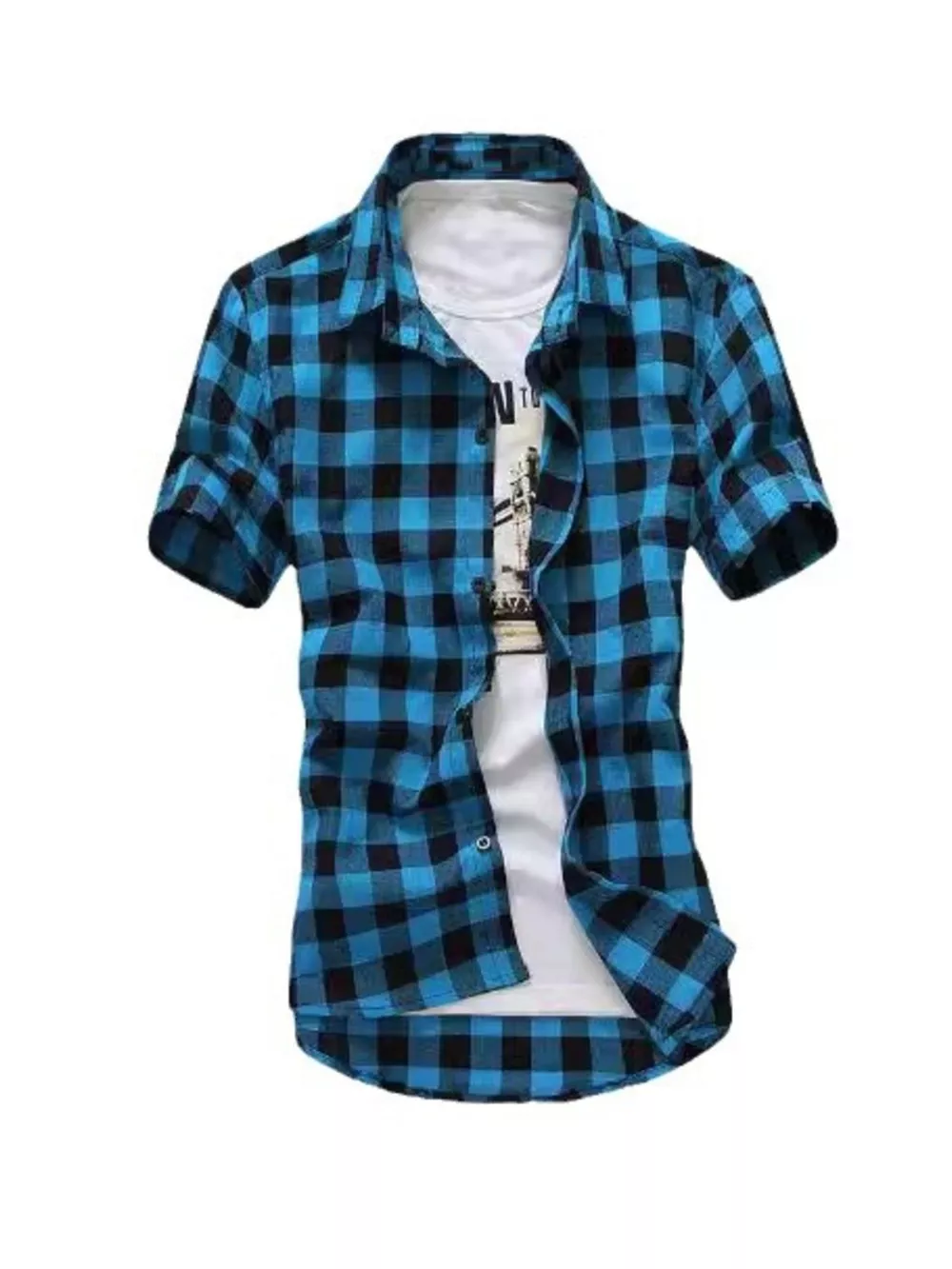 Men's Plus Size Casual Short Sleeve Plaid Shirt, image 3