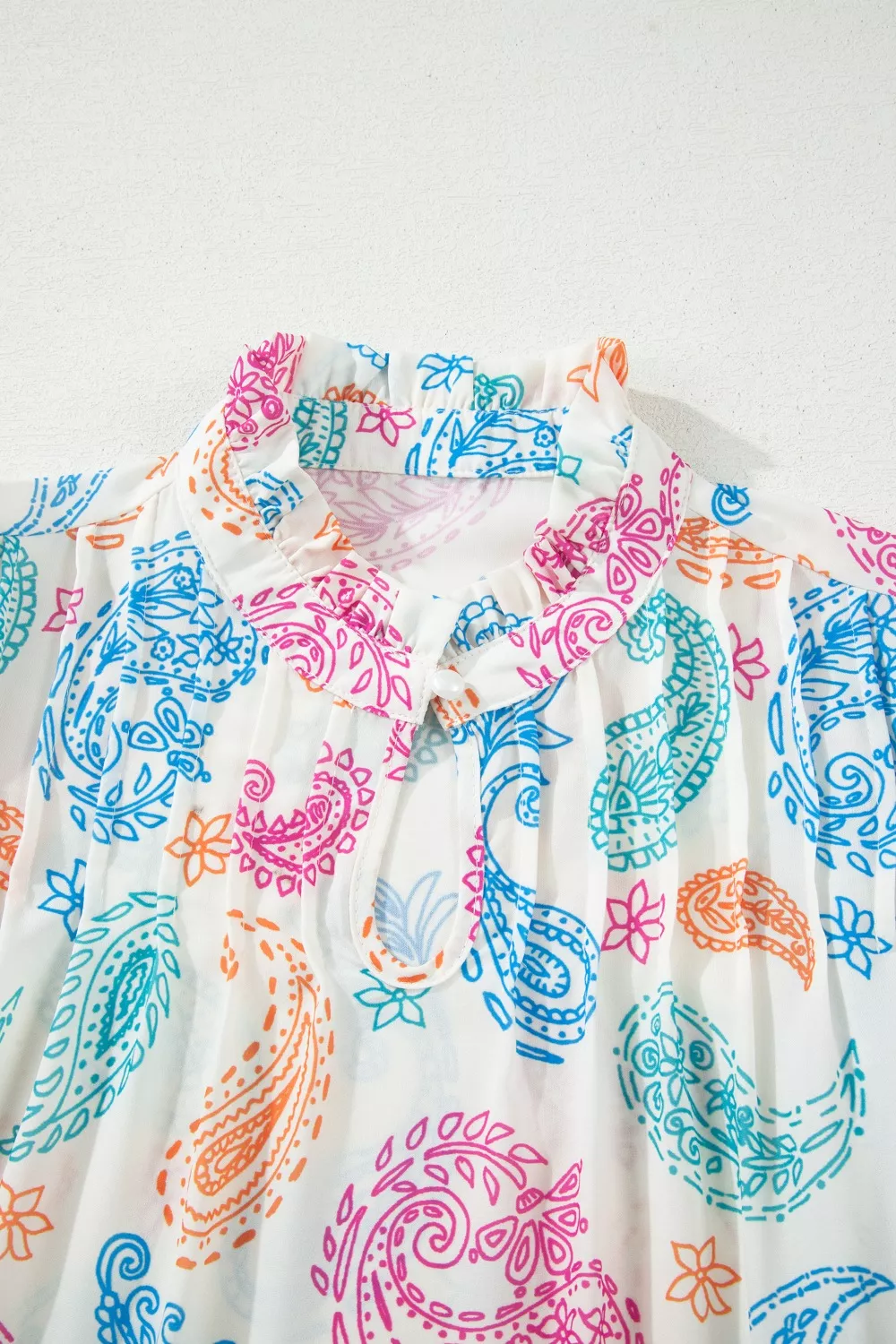 Multicolour Vibrant Paisley Printed Button Keyhole Puff Sleeve Blouse, image 6