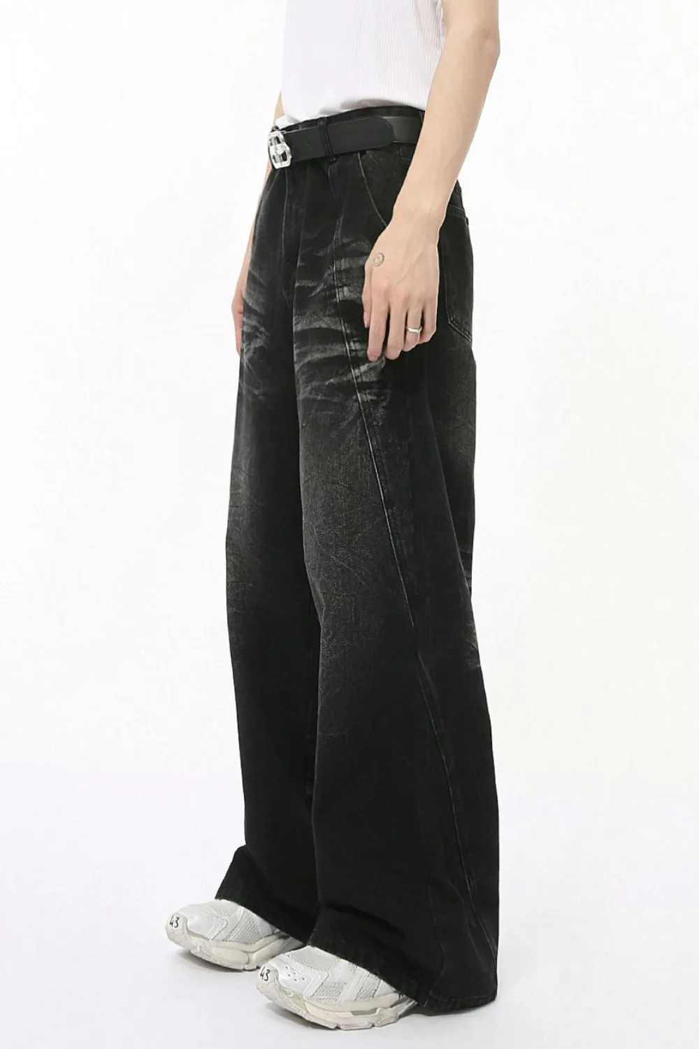 Washed Cat Whiskered Wide Leg Jeans, image 4