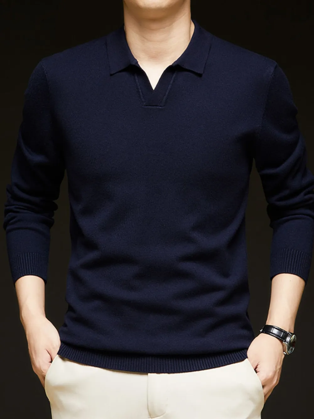 Men's Full Size Collared Neck Long Sleeve Polo Plus Size, image 6
