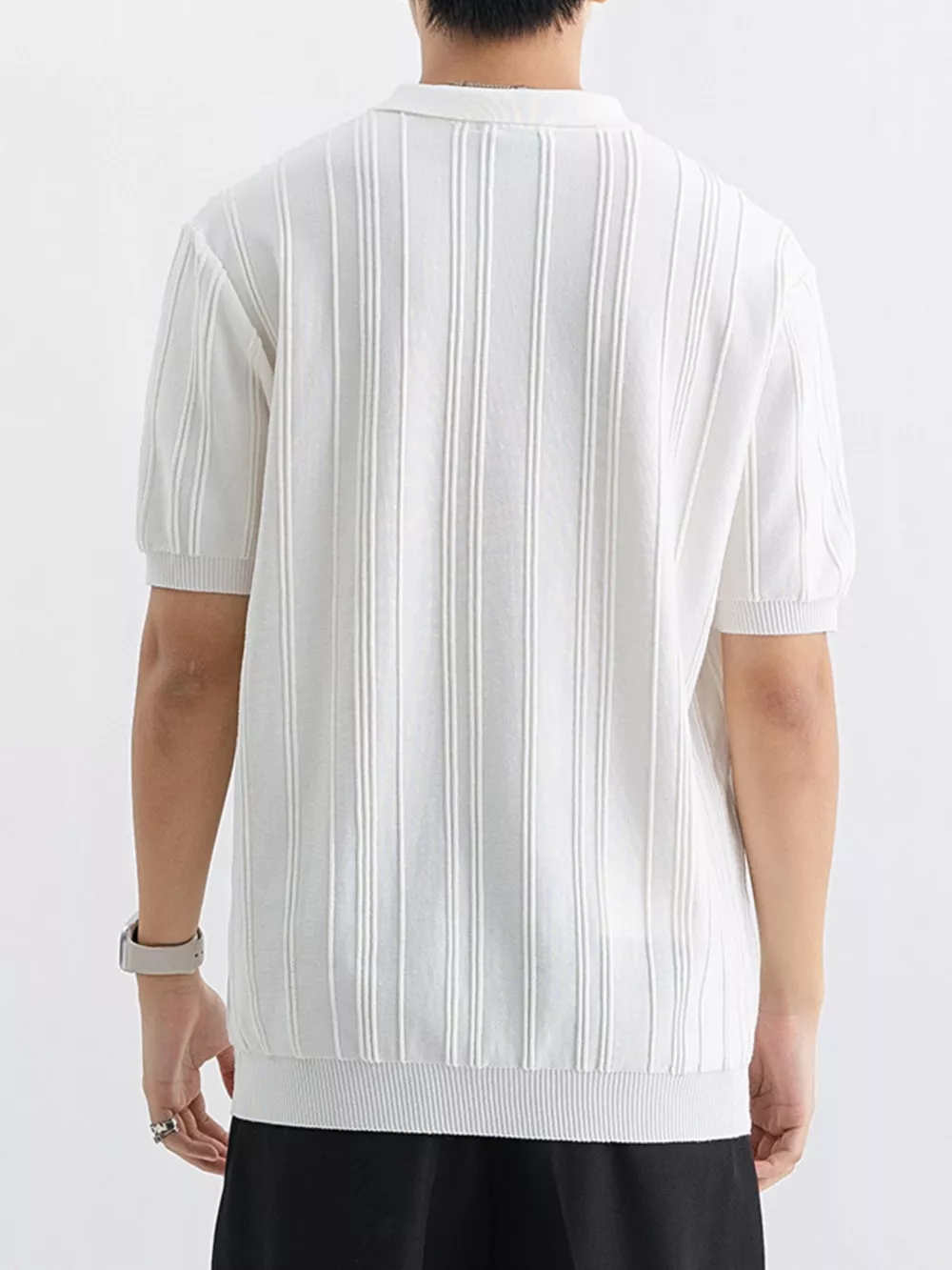 Men's Plus Size Texture Knit Short Sleeve Polo, image 8