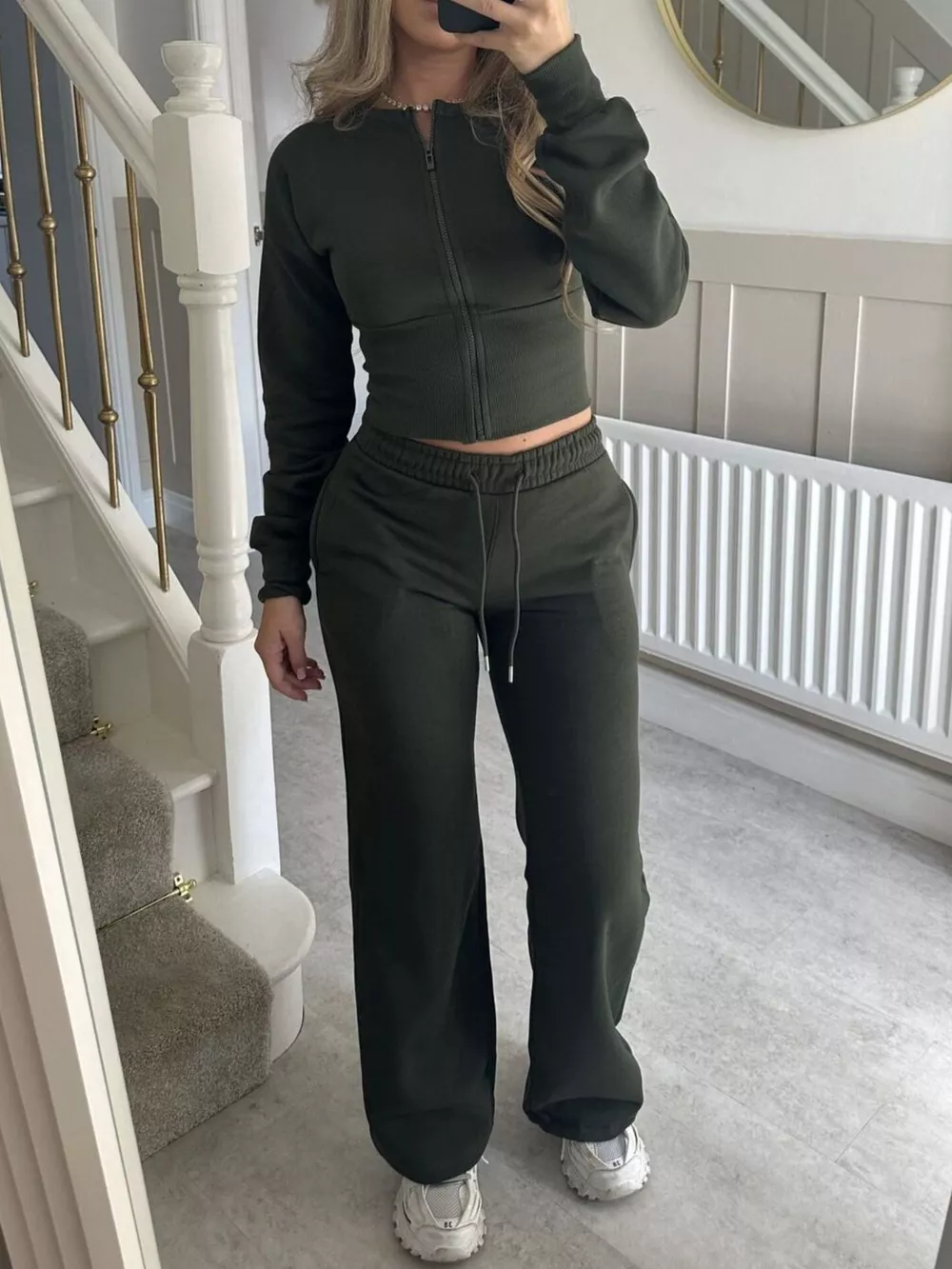 Zip-Up Crop Hoodie and High-Waisted Pants Set, image 10