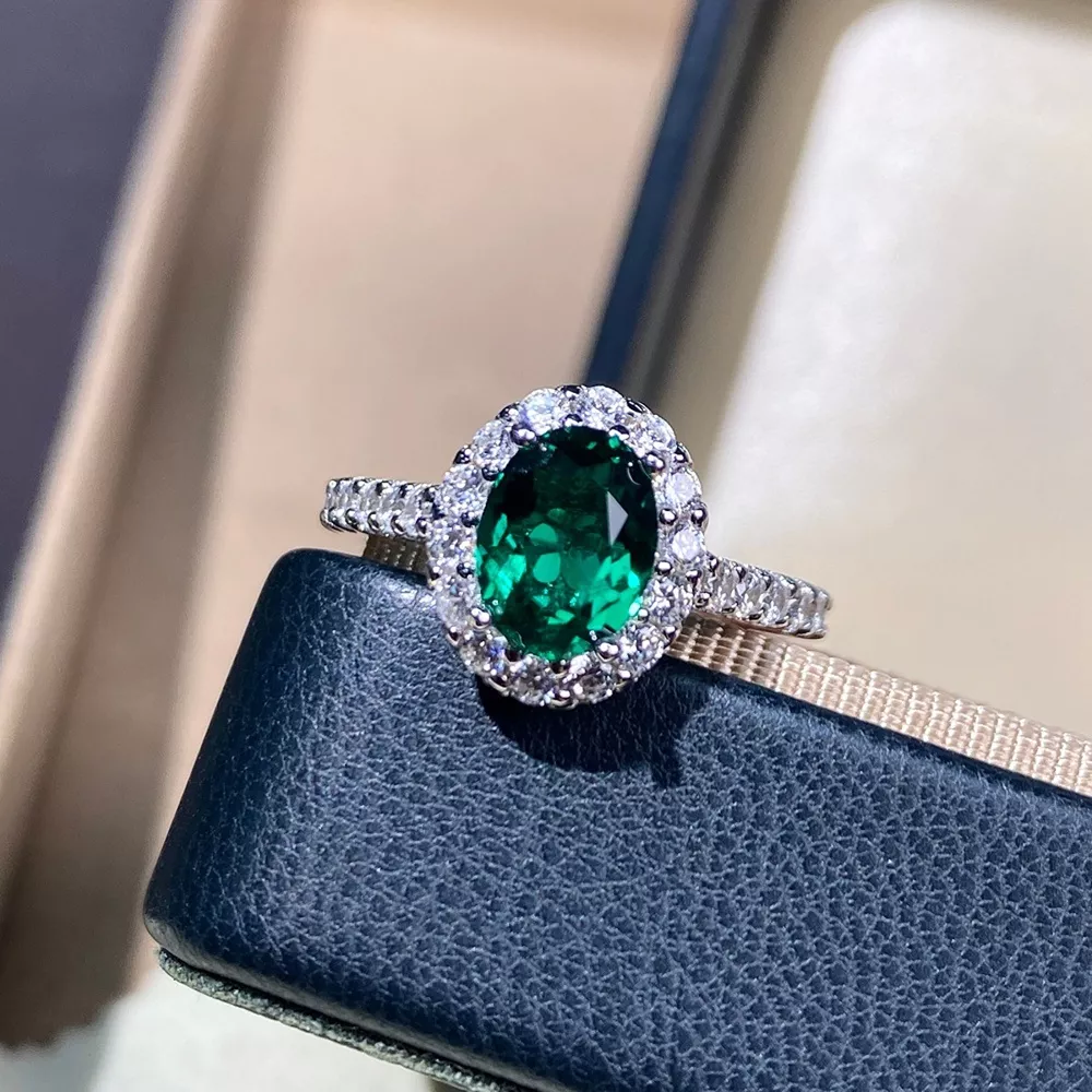 925 sterling Silver Oval Cut Synthetic Emerald Ring, image 7
