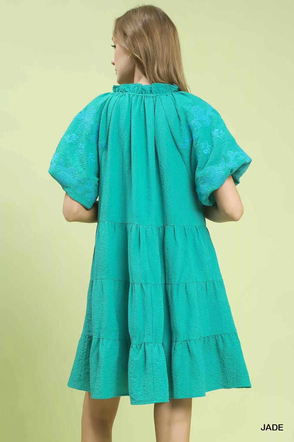 Embroidered Tiered Puff Sleeve Mini Dress, image 2