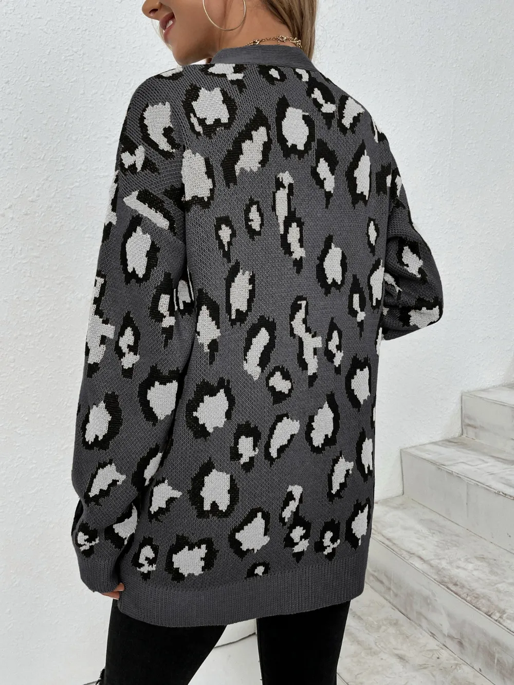 Leopard Open Front Dropped Shoulder Cardigan, image 16