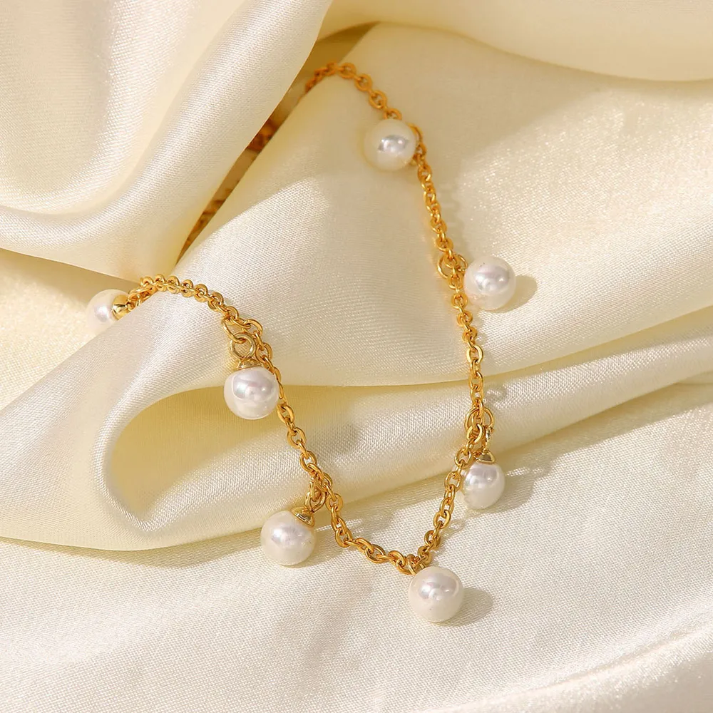 Pearl 18K Gold-Plated Charm Anklet, image 5