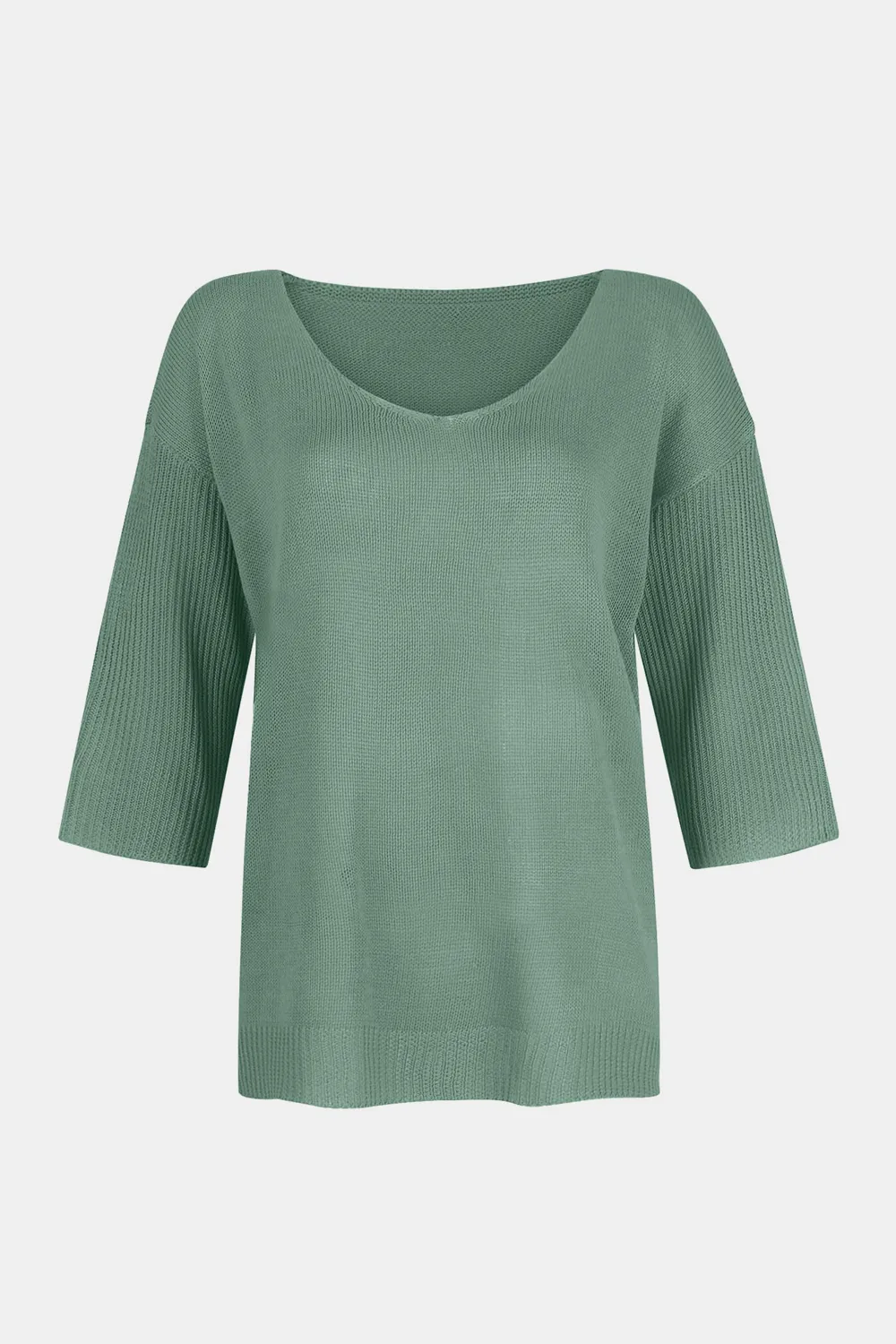 V-Neck Three-Quarter Sleeve Knit Top, image 17