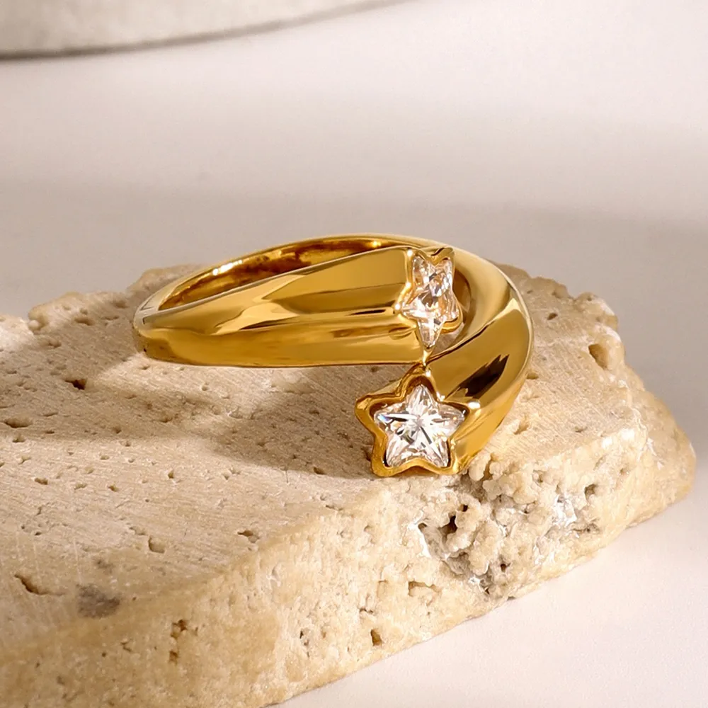 Star Crystal Gold Adjustable Ring