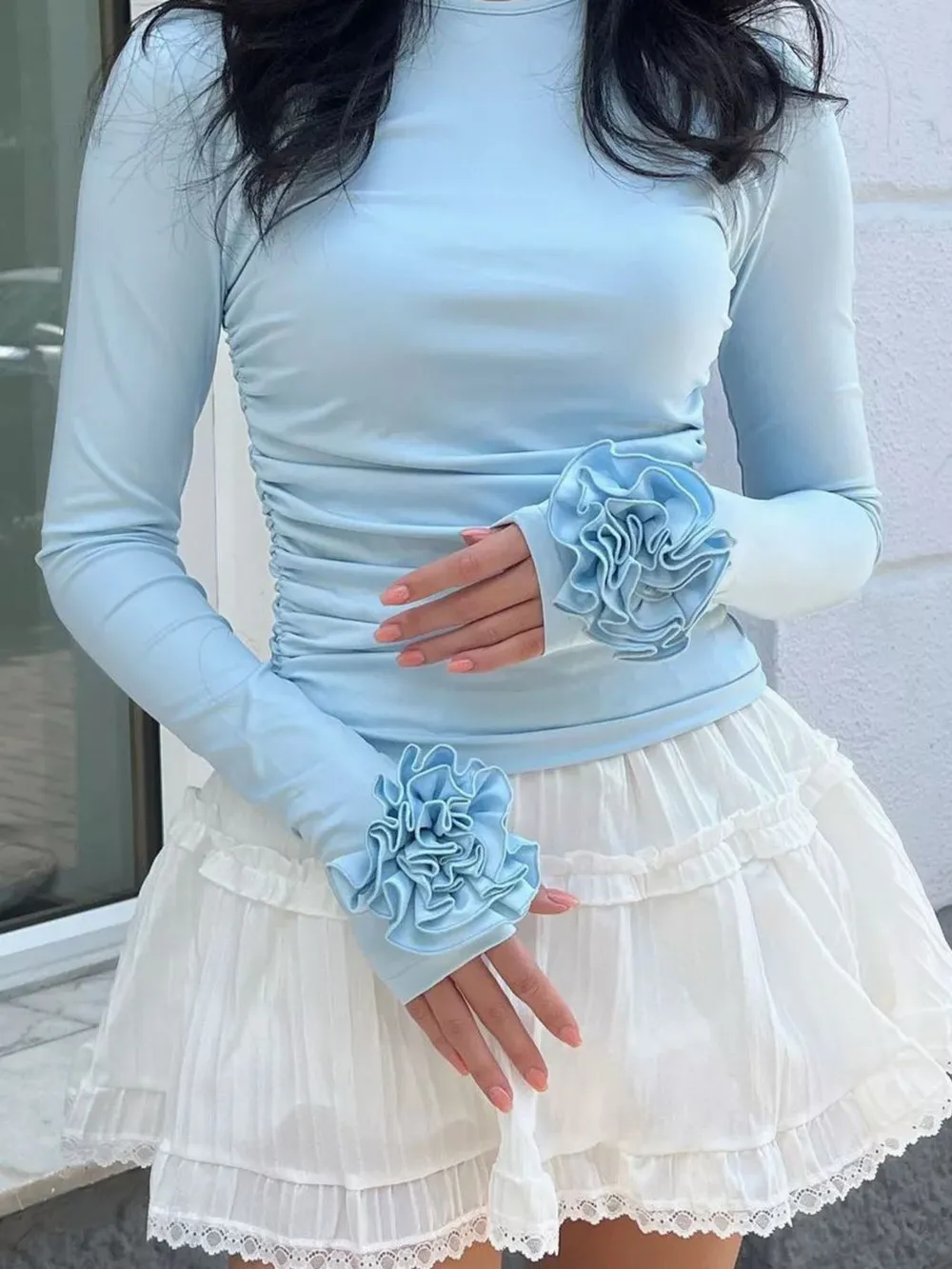 Flower Round Neck Long Sleeve T-Shirt
