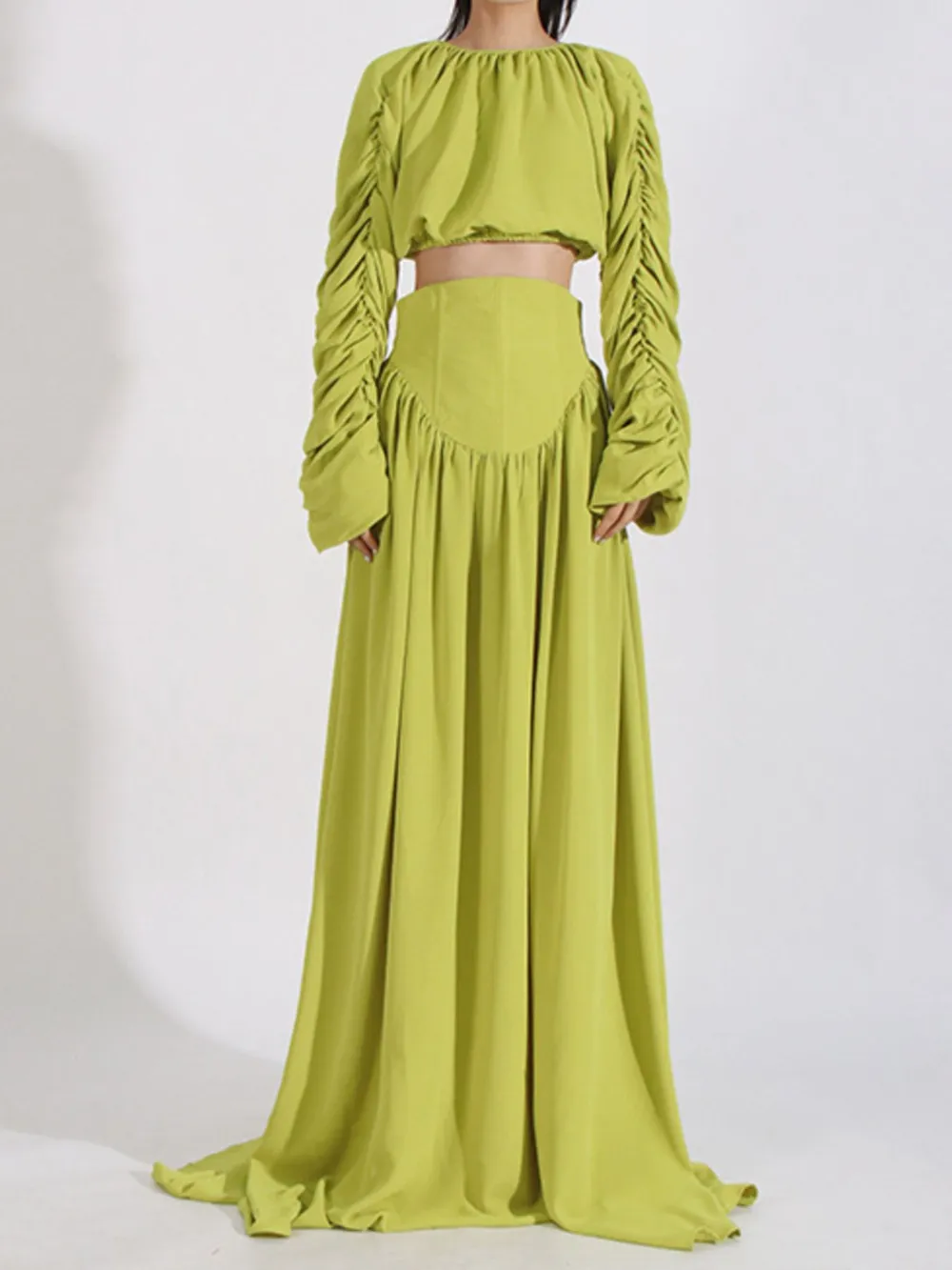 Ruched Long Sleeve Top and High Waist Skirt Set, image 3
