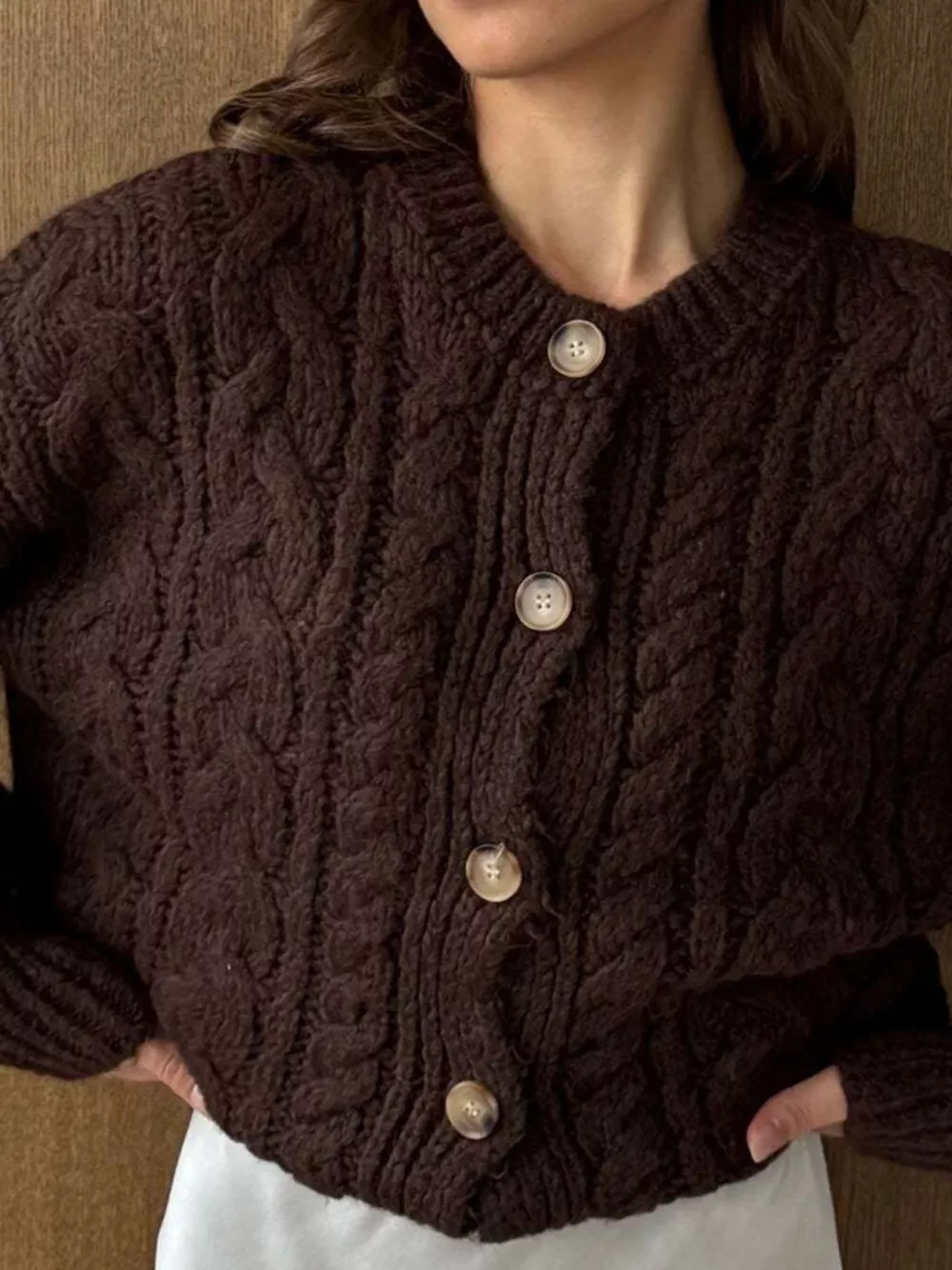 Cable Knit Button-Down Cardigan, image 9
