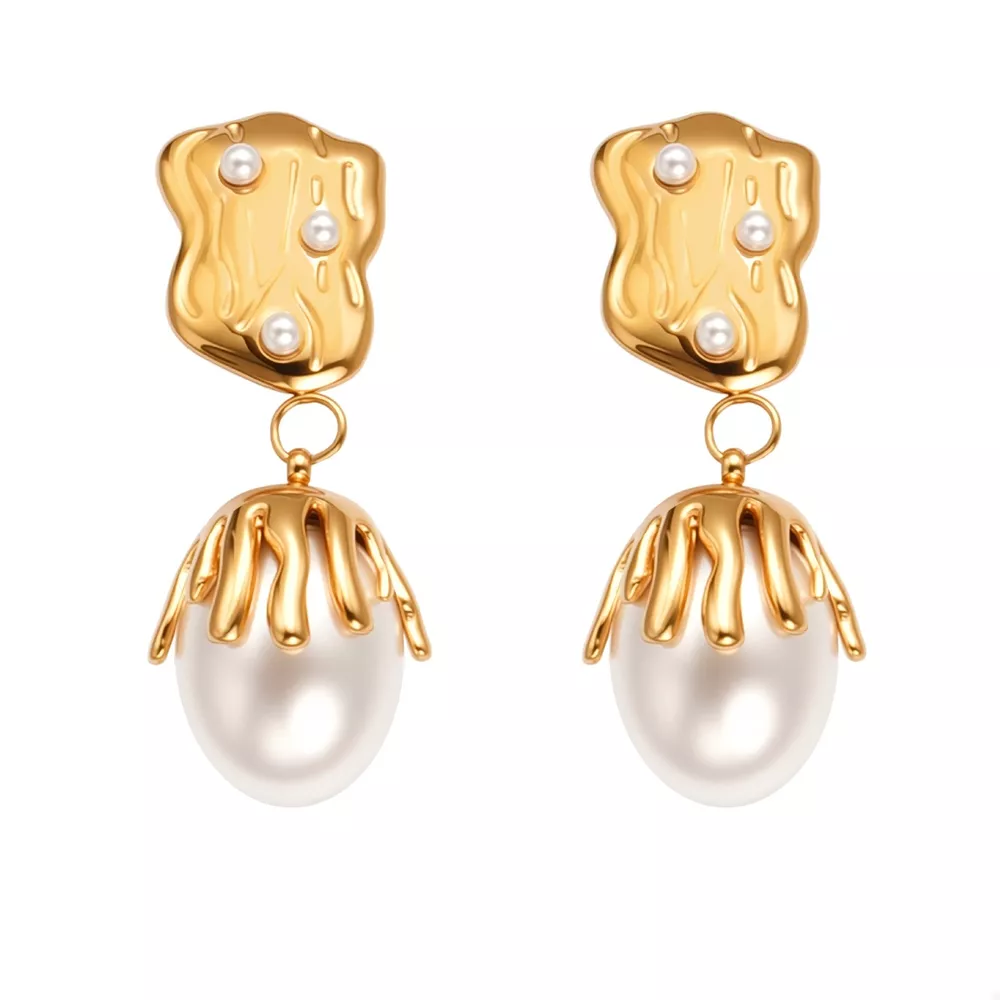18K Gold-Plated Synthetic Pearl Drop Earrings, image 7