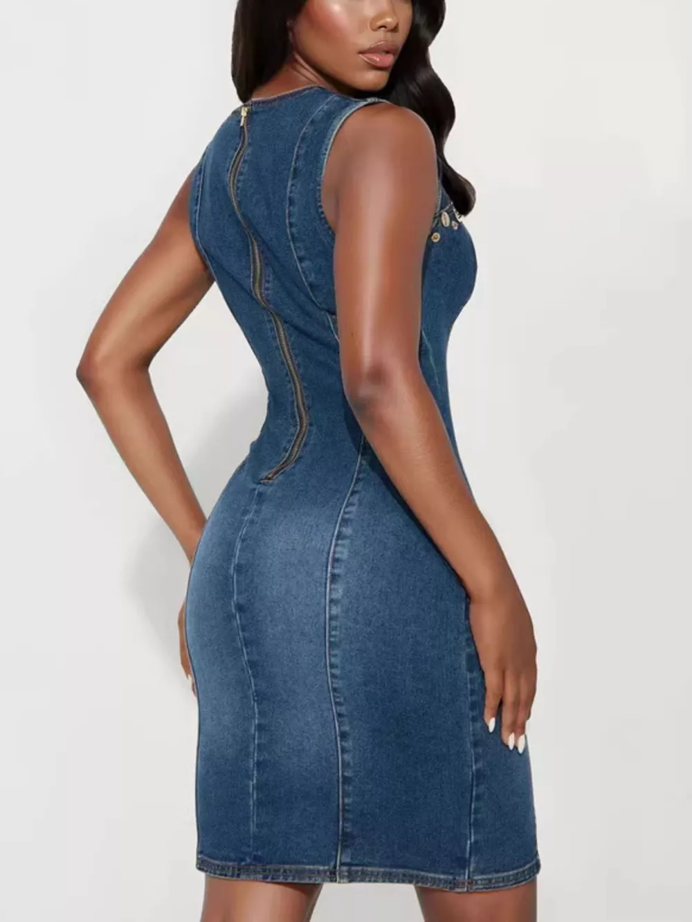 Embellished Cutout Sleeveless Denim Dress, image 2
